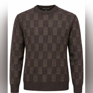 Robert Banks Men's Merino Wool Sweater M Brown Textured Knit Crewneck Grandpa